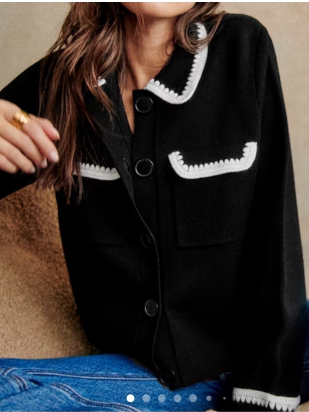 Sezane Betty Cardigan Black & Ecru Crochet - Size S